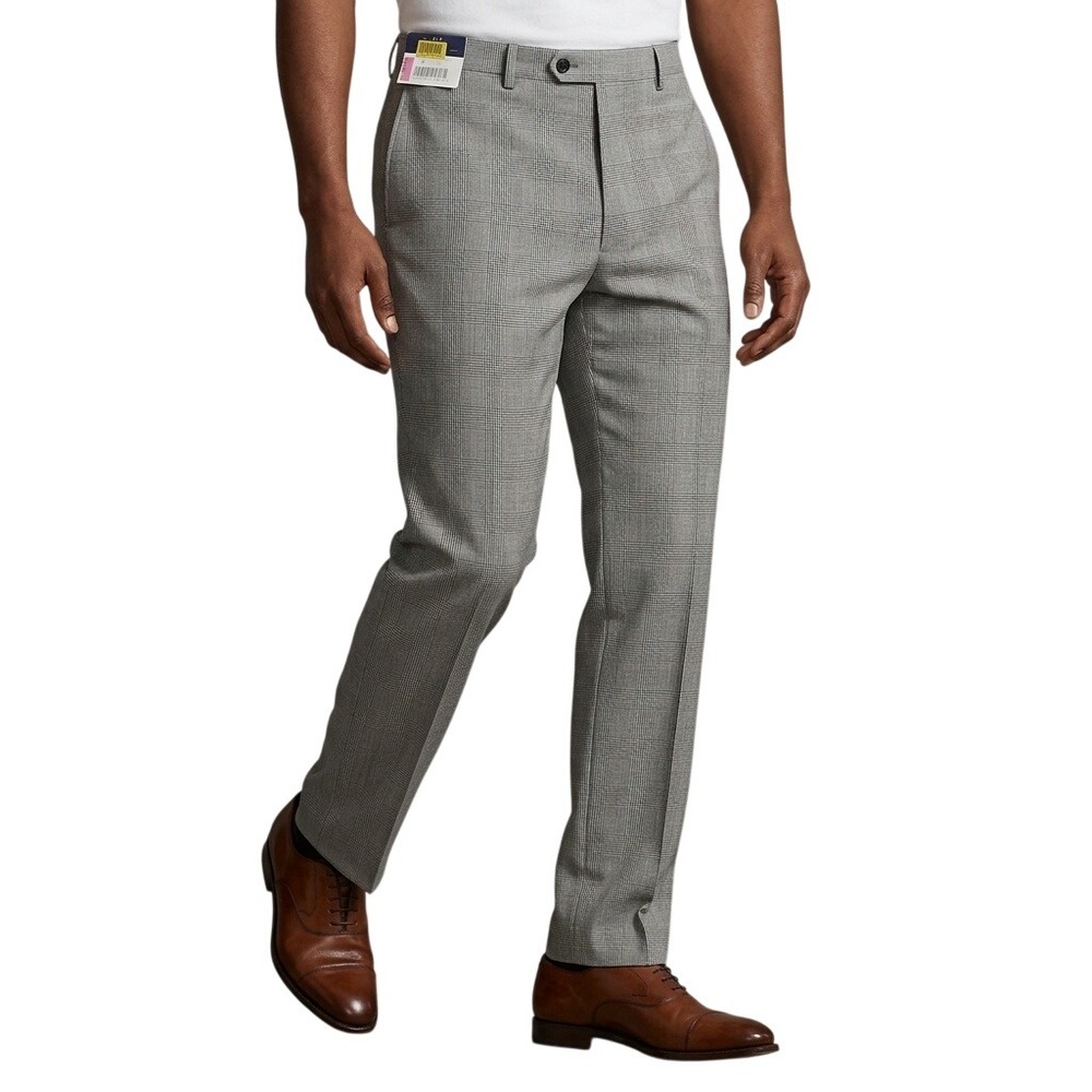 Ralph Ralph Lauren Men 33x30 Grey Comfort Flex Glen Plaid Formal Dress Pants NWT